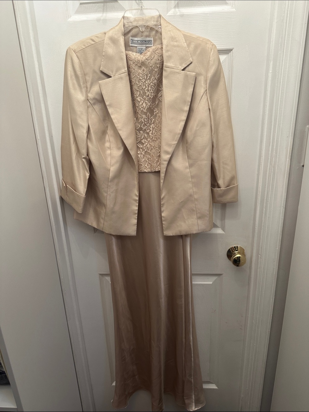 Jessica Howard Champagne Lace Bodice Maxi Dress with Matching Jacket Size 12